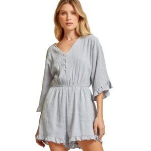 Andree By Unit Women's Ruffled Button Down Romper -L